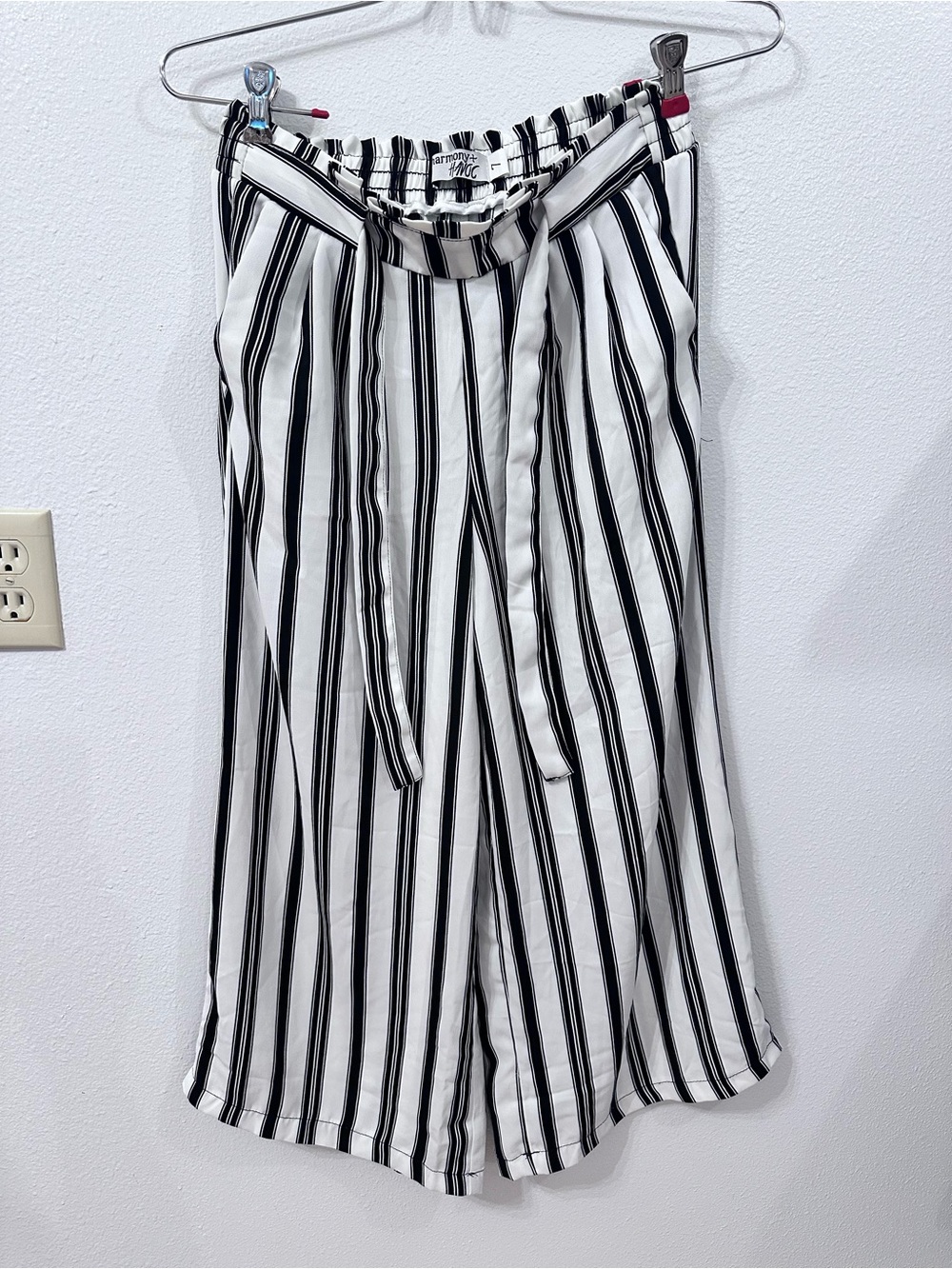 Black & White Vertical Stripe Wide Leg Pants